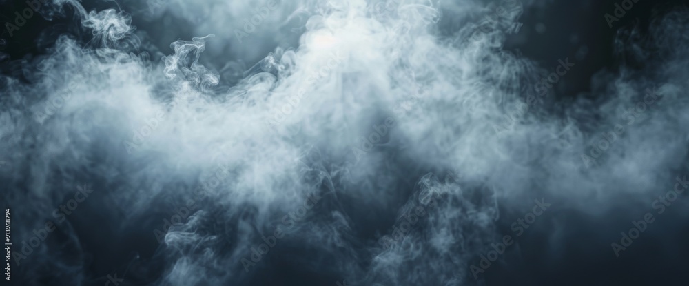 Poster thick misty fog illuminated by soft light, creating an ethereal and mysterious atmosphere against a 