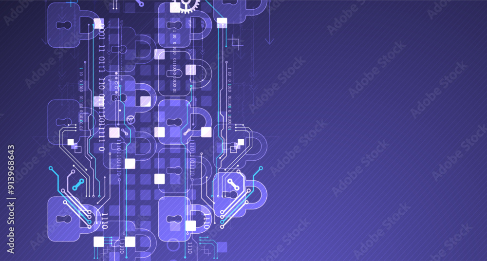 Poster Secure digital background. Virtual confidential, programming protection. Hand drawn vector.