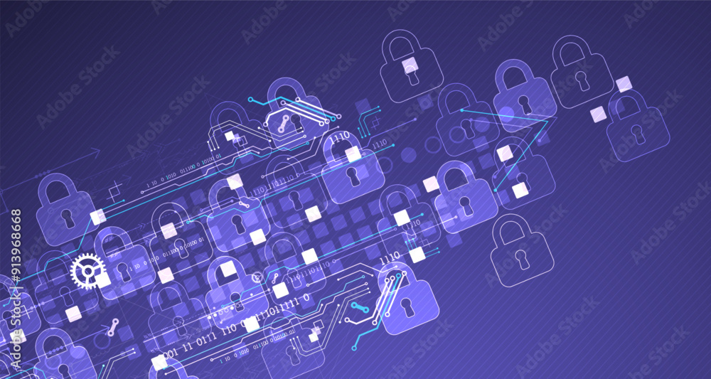 Leinwandbilder secure digital background. virtual confidential, programming protection. hand drawn vector.