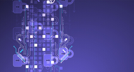 Secure digital background. Virtual confidential, programming protection. Hand drawn vector.