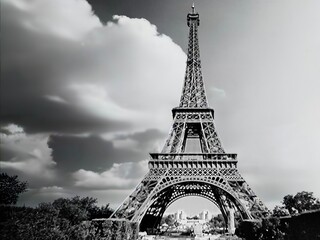 Paris Eiffel Tower black and white retro style