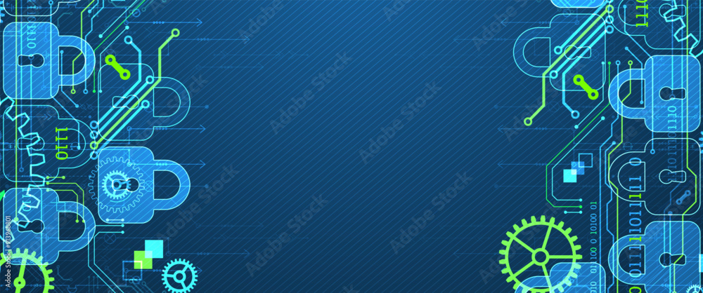 Poster secure digital background. virtual confidential, programming protection. hand drawn vector.