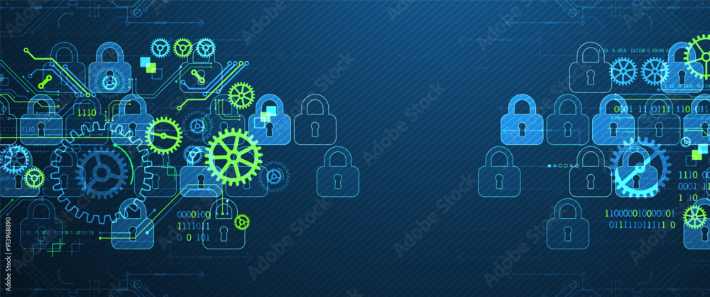 Poster secure digital background. virtual confidential, programming protection. hand drawn vector.