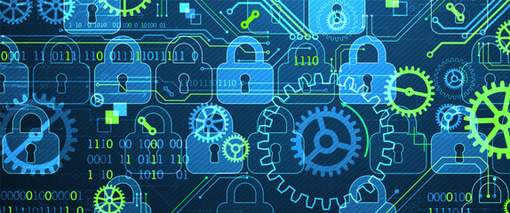 Secure digital background. Virtual confidential, programming protection. Hand drawn vector.
