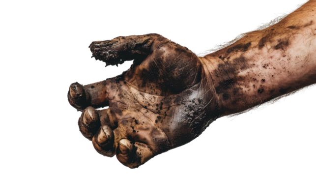 Dirty hand on transparent background 