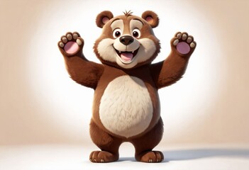 Naklejka premium Friendly Bear Character with Paws Up