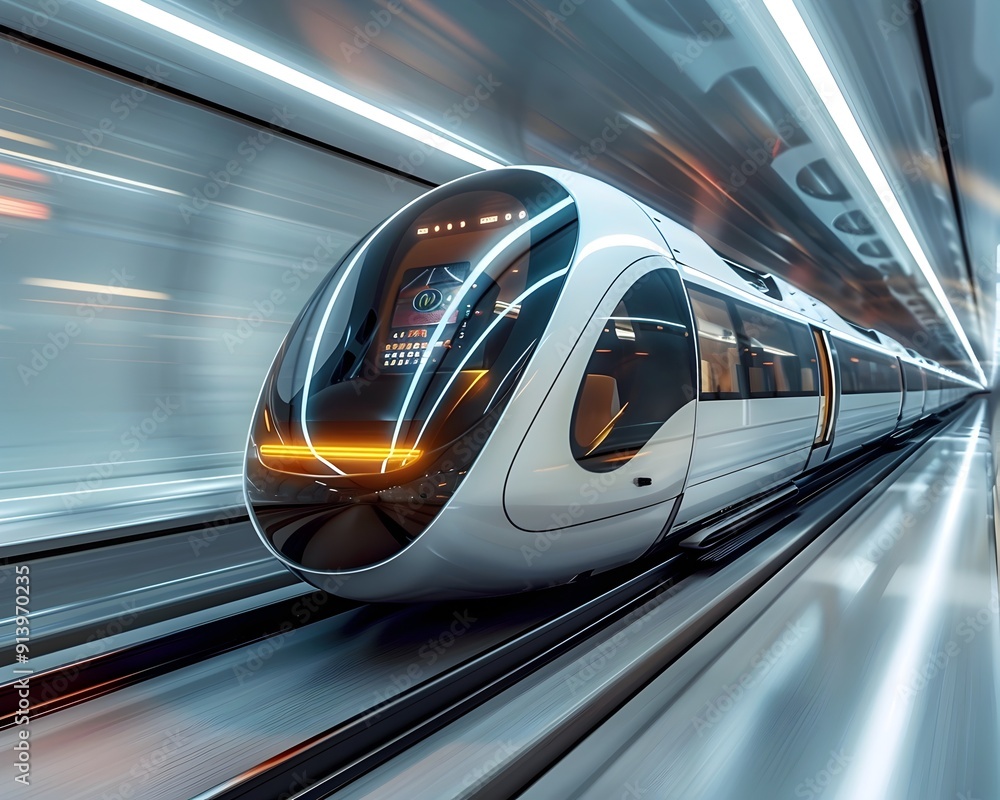 Poster futuristic hyperloop transportation system with sleek capsule pod in motion