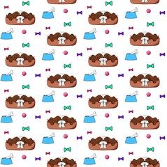 Seamless pattern with cute muzzles of dogs of different breeds, black and white seamless graphic vector illustration. Bones, watch your paws. Great for fabric, textile vector illustration
