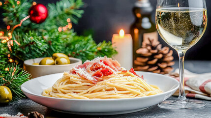 Enjoy authentic Italian cuisine A delicious pasta dish with a good wine This image captures the essence of Italian pasta specialties in a warm and inviting setting. all about italien gourmet food