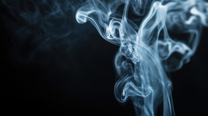 Abstract image of wispy white smoke swirling against a black background.