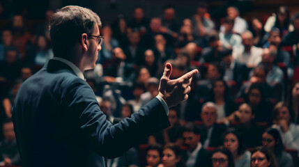 A person delivering a engaging presentation to a group of attentive potential clients.