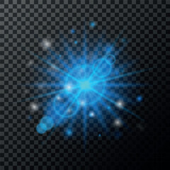 Transparent blue glow effect. The star burst with brilliance. Vector illustration