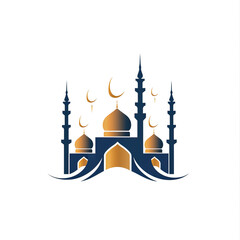 A Stylized Blue Mosque with Golden Domes and Crescent Moons, generative ai image