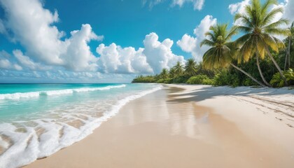 Serene tropical beach with palm trees and clear blue waters