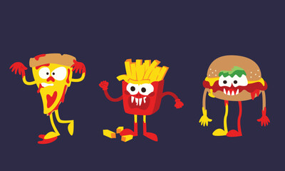 Fast food monsters. Funny Halloween characters.