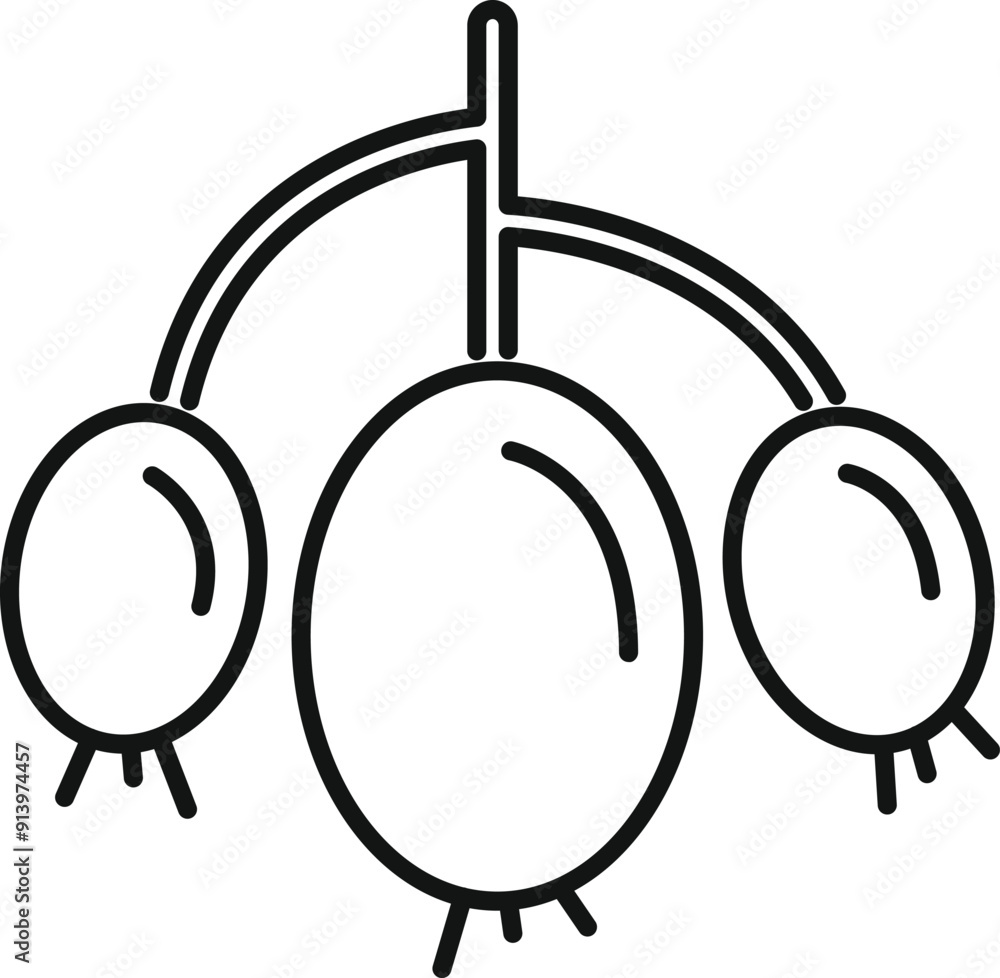 Poster simple line drawing icon of three berries hanging on a twig