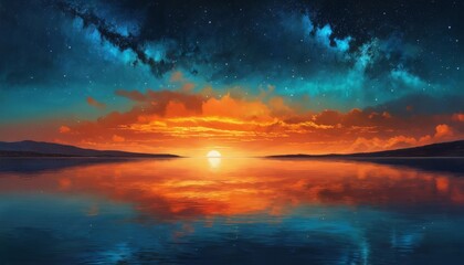 Fototapeta premium Spectacular Sunset Over Lake with Reflection