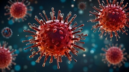 Fototapeta premium red virus cells in microscope