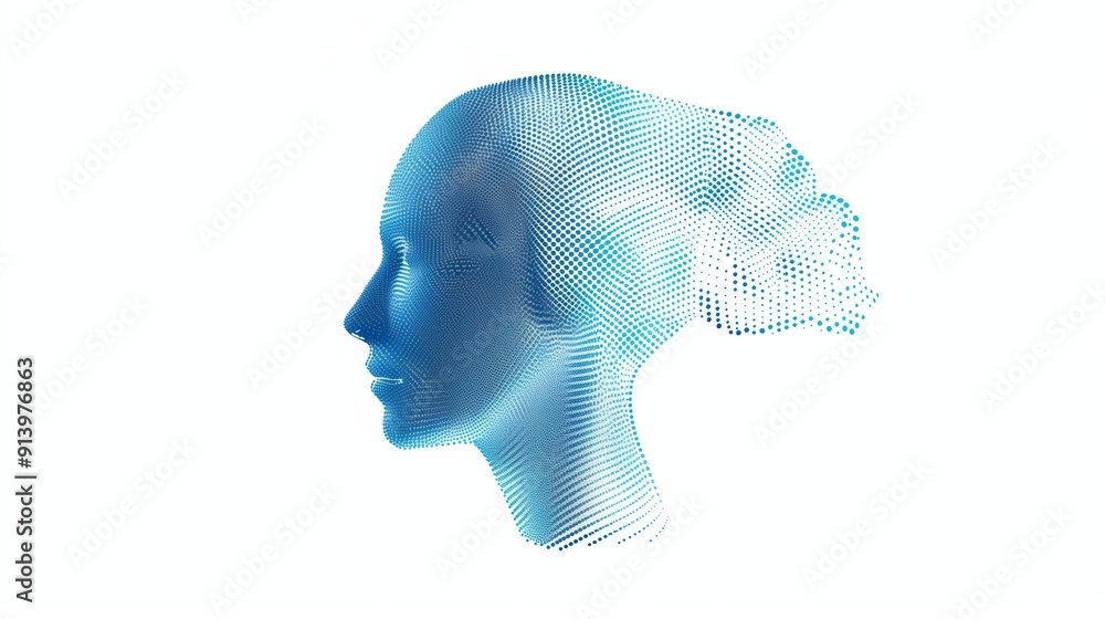 Fototapete digital representation of a female profile with abstract lines in a light blue color palette