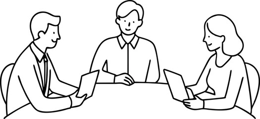 Business Meeting Illustration with Three People at Table