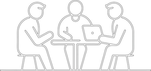 Business Meeting Outline Drawing Of Three People At Table