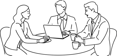 Business Meeting Discussion Around a Round Table with Coffee