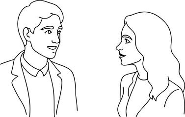 Line Art Illustration of Two People Conversing