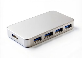 A modern, sleek hub on a clean white background, featuring various ports including HDMI, USB3.0, USB2.0, SD, and TF slots, for efficient data transfer and charging.