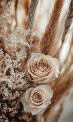 Elegantly Composed Beige and Cream Floral Arrangement with Dried Elements