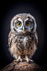 Obraz premium Alert Young Owl with Intense Gaze on Dark Background