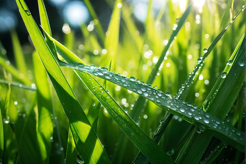 grass with dew drops background 