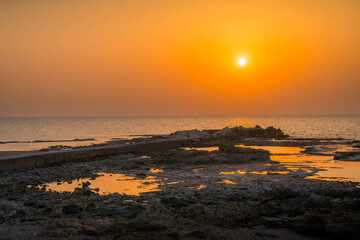 The beautiful sunset at the coast of Mediterranean sea at the city of Tyre (Sour), Southern Lebanon.
