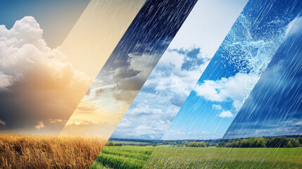 Design a banner for the weather forecast using a collage of images showing different weather conditions.