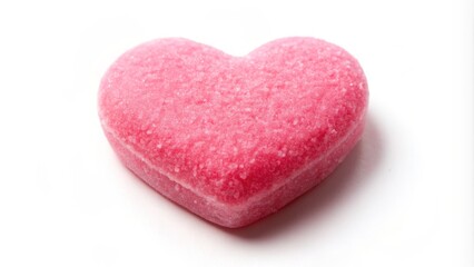 Obraz premium A sweet and adorable pink heart-shaped snack sits on a bright white background, its vibrant color and smooth texture making it irresistible and delightful.