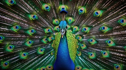 Fototapeta premium Peacock Displaying its Majestic Feathers