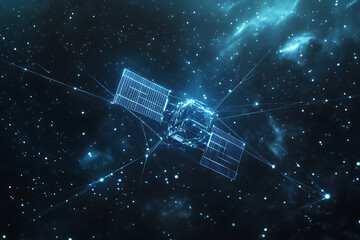 An abstract digital background showcasing a satellite 