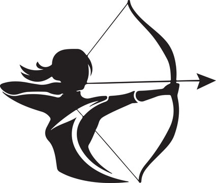 silhouette of female archer aiming with bow, suitable for logo