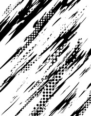 abstract white background with black grunge brush lines and halftone