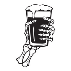 skeleton hand holding beer cup vector illustration