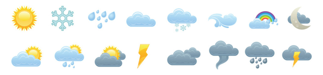 Weather forecast icons set for all seasons. Vector illustration.