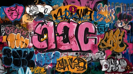 Obraz premium The Image Depicts a Vibrant and Chaotic Graffiti Wall Filled With Bold Colors and Intricate Artwork