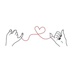 Pinky promise hands gesturing. Concept of reconciliation of friends or lovers. Vector illustration of two hands hook each other with little finger in sketch style isolated on white background,