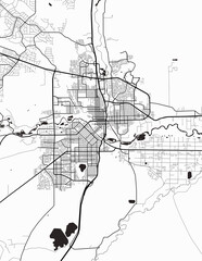 Minimalist white map of Pueblo, Colorado &ndash; A modern map print highlighting infrastructure of the city, useful for tourism purposes
