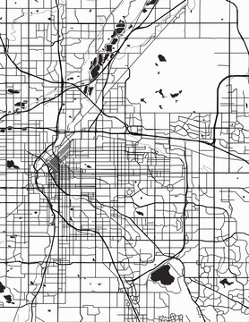 Minimalist white map of Denver, Colorado &ndash; A modern map print highlighting infrastructure of the city, useful for tourism purposes
