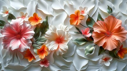 Abstract floral design molding . Stucco of flowers on the wall. Background with different colors