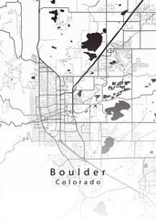 Minimalist white map of Boulder, Colorado – A modern map print highlighting infrastructure of the city, useful for tourism purposes  © Mapique