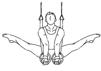 オリンピックでつり輪の演技をする男子体操選手