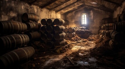 Wine Barrels in an Old Cellar