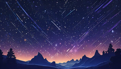 Mystical Night Sky with Vibrant Shooting Stars and Twinkling Milky Way - Photorealistic Cosmic Scene