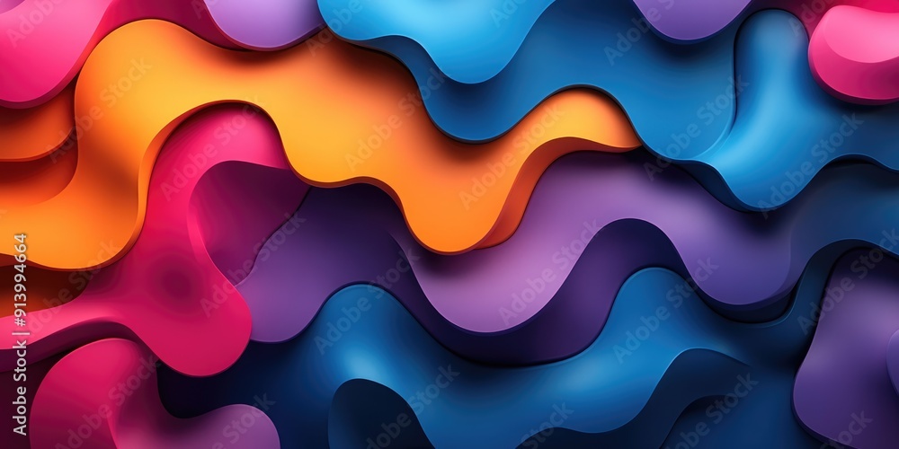 Poster Modern background created with colorful wave shapes